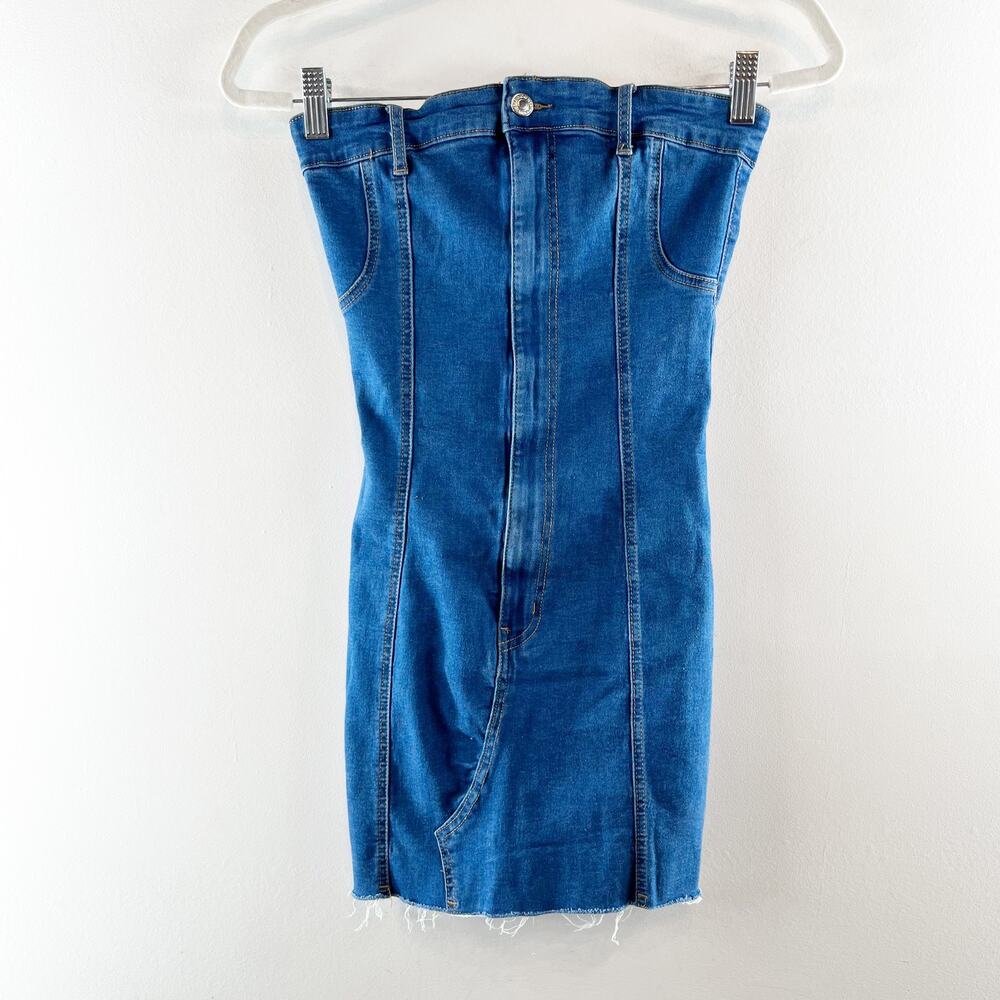 Edikted Strapless Ebony Bodycon Denim Mini Dress Blue Small - Picture 3 of 8
